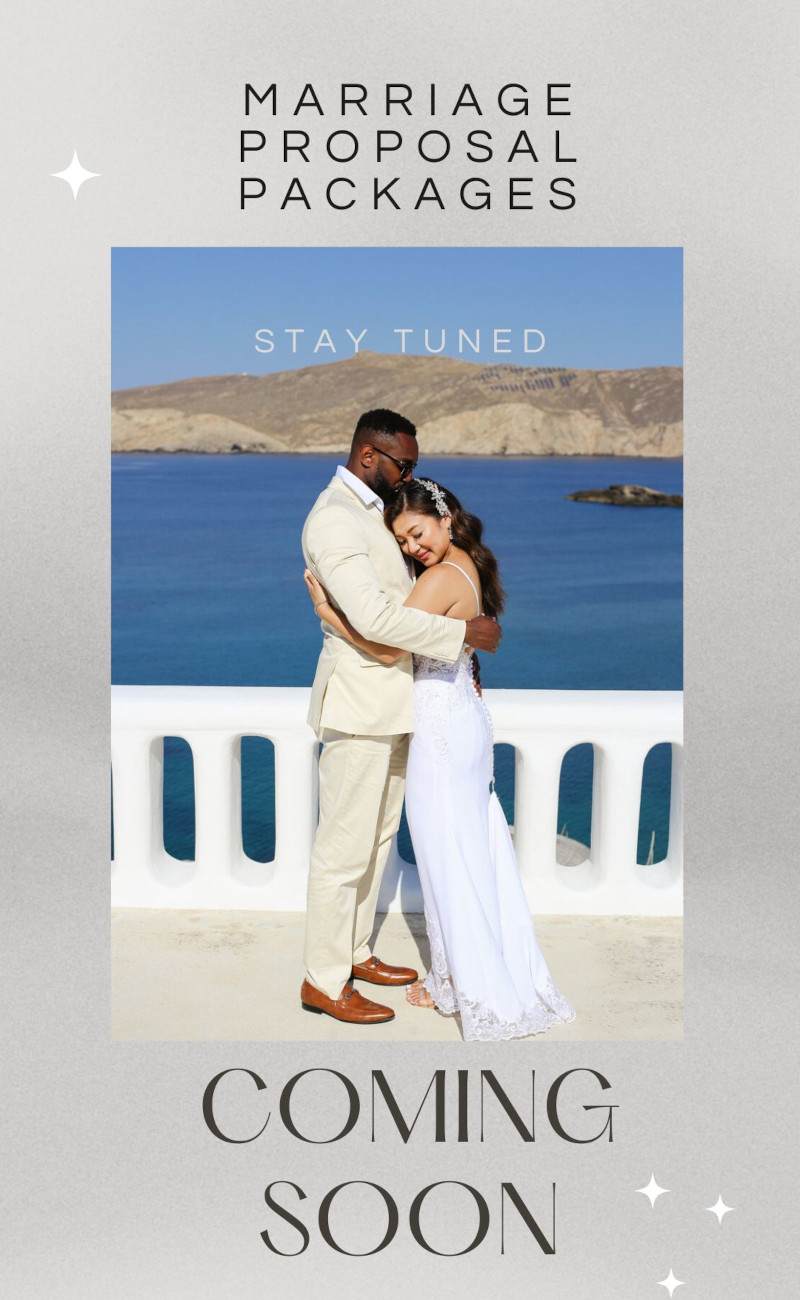 A couple hugging after the man proposed to her. Mykonos wedding proposal packages