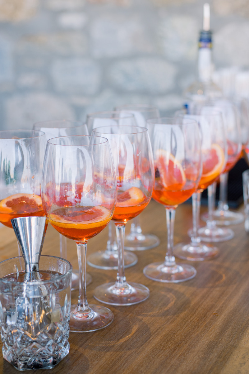 an inviting set of drinks to enjoy at an after wedding ceremony cocktail hour in Mykonos 